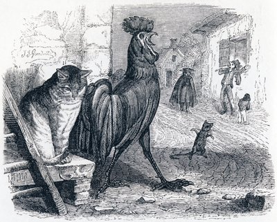 金箔と猫とネズミ（Le cochet, le chat et le souriceau） - La Fontaineの寓話 作： Grandville