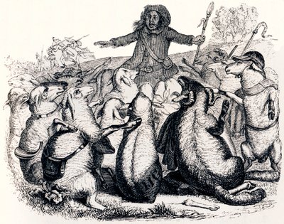シェパードとその群れ（Le berger et son troupeau） - La Fontaineの寓話 作： Grandville