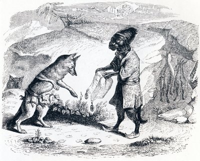 病気のライオンとキツネ（Le lion malade et le renard） - La Fontaineの寓話 作： Grandville