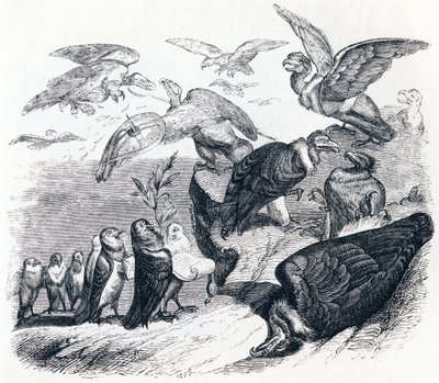 ハゲタカとハト - ラ・フォンテーヌの寓話 作： Grandville