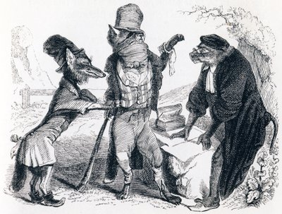 サルの前でキツネに嘆願するオオカミ（Le loup plaidant contre le renard par devant le singe） - La Fontaineの寓話 作： Grandville
