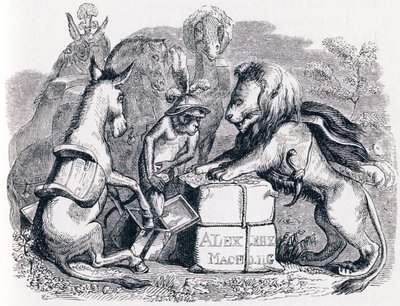 動物たちがアレクサンダーに送った貢ぎ物（Tribut envoye par les animaux a Alexandre） - La Fontaineの寓話 作： Grandville
