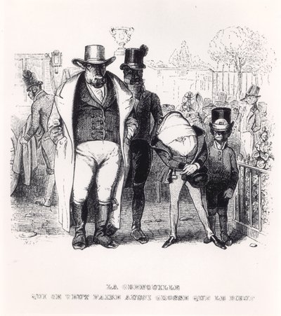 カエルと牛、ラフォンテーヌ（1621-95）の「寓話」のイラスト、H。フルニエアイネ、1838年発行 作： Grandville