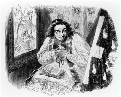 司祭と死体、ラフォンテーヌの「寓話」のイラスト、H。フルニエアイネから出版、1838 作： Grandville