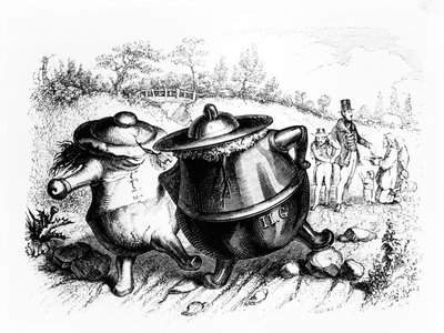 2つのポット、ラフォンテーヌ（1621-95）の「寓話」のイラスト、H。フルニエアイネ、1838年発行 作： Grandville