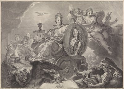 フランス王ルイ 14 世の寓意的な肖像画 作： Gérard Edelinck