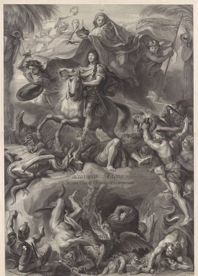 フランス王ルイ 14 世の寓意的な騎馬肖像 作： Gérard Edelinck
