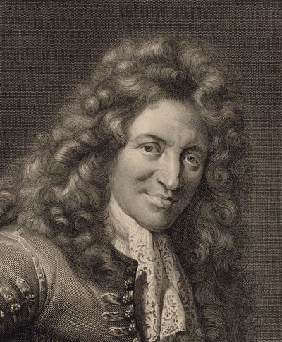 リュート奏者で作曲家のシャルル・ムートンの肖像 c. 1626-1710、1690年代。 作： Gérard Edelinck