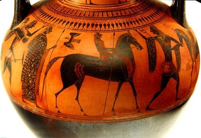 テセウスとミノタウロスの物語を描いたアンフォラ 紀元前540年頃（粘土製）（288292、288294も参照） 作： Greek