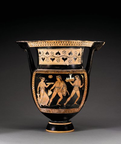プーリアの赤像式の柱クラテール、レテグループに帰属、紀元前370〜360年頃 作： Greek