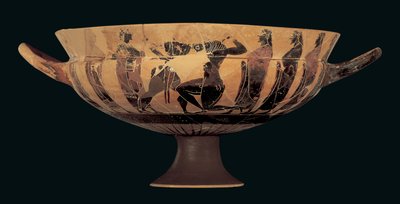 テセウスとミノタウロスを描いた屋根裏の黒像式サイアナカップ、紀元前560〜550年 作： Greek