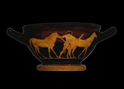 ヘラクレスとディオメデスの牝馬（陶器）を描いた屋根裏の赤像式スカイフォス 作： Greek