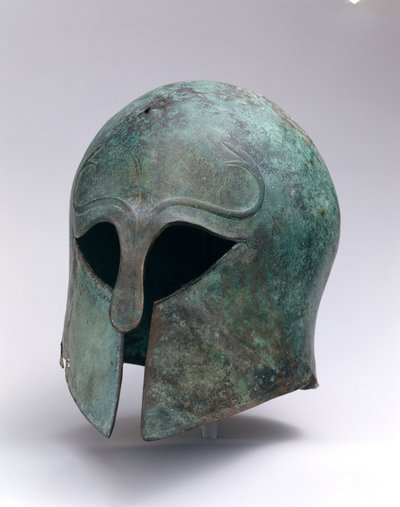 コリント式の青銅製の古風な兜、紀元前600〜575年頃（青銅） 作： Greek