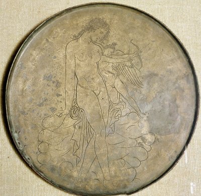 ギリシャの芸術"アフロディーテとエロス" ブロンズ鏡紀元前350年、ルーヴル美術館 作： Greek