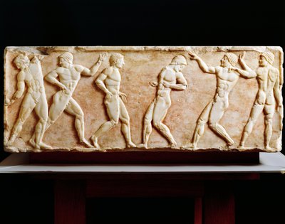ギリシア文明 ギムナジウムの選手を描いた碑 ギリシア、アテネのケラメイコスのネクロポリスより 前510年 作： Greek