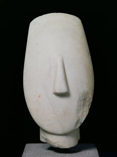 女性の頭、ケロスの彫像の断片、キクラデスII世前期、紀元前2700年〜2400年（大理石） 作： Greek