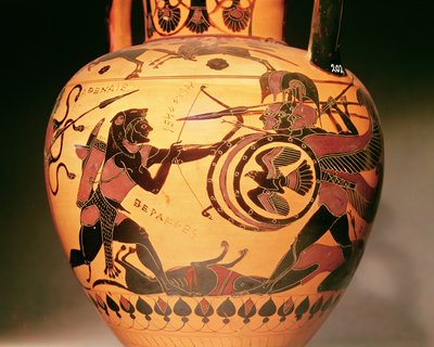 ヘラクレスがゲリュオンと戦う（セラミック） 作： Greek