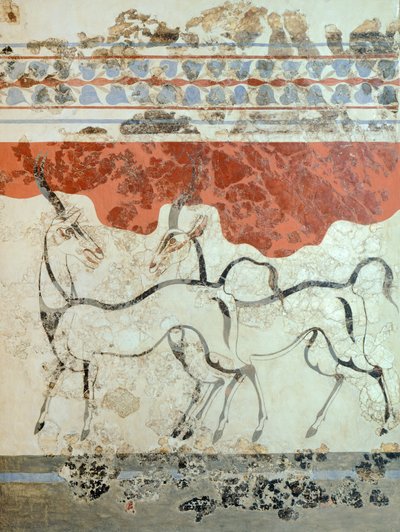 アンテロープ、アクロティリのフレスコ画、テーラ (現在のサントリーニ島)、ギリシャ、ミノア文明 作： Greek School