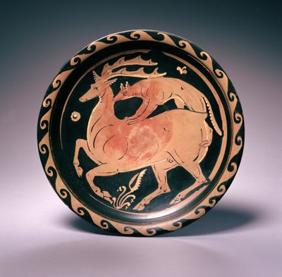 プーリア赤像の皿、ランパス画家の作品、紀元前350〜325年頃（テラコッタ） 作： Greek School