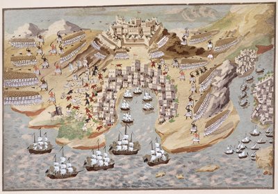 ギリシャ独立戦争の絵画史からのヴォニツァを中心とした西ギリシャの鳥瞰図 作： Greek School