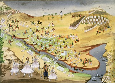 1821年のアラマナ橋でのギリシャ独立戦争の絵画史によるギリシャ人とトルコ人の最初の戦い 作： Greek School