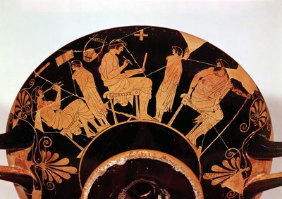 アテネ学校の主人と生徒たち、赤い人物像の器（陶器） 作： Greek School