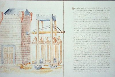 Ms.Hunter 220 f.4v, 5r ナウクラティスのアテナイオスによる「De Machinis」から「打球」（紙にインク）。 作： Greek School
