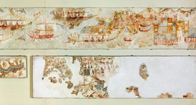 海軍遠征、アクロティリのフレスコ画、テラ (現在のサントリーニ島)、ギリシャ、ミノア文明 作： Greek School