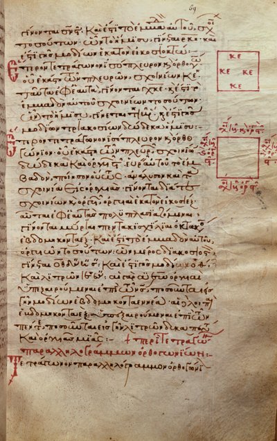 ユークリッドによる要素からの幾何学図形のテキストのページ（紀元前3世紀） 作： Greek School