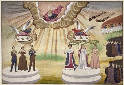 ギリシャ解放のための神への祈り、マクリヤンニス将軍によるギリシャ独立戦争の絵画史からのプレート1 作： Greek School
