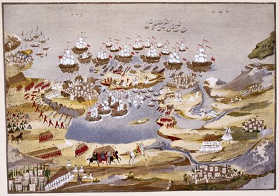 包囲と海軍の戦い、マクリヤンニス将軍によるギリシャ独立戦争の絵画史のプレート13 作： Greek School