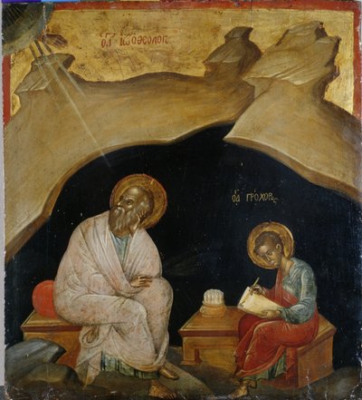 伝道者聖ヨハネと書記のProchoros（ポプラの木の光沢塗装） 作： Greek School
