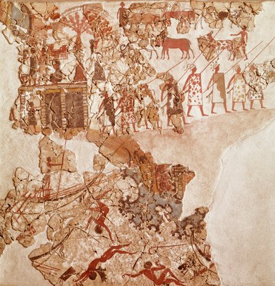 A morte dos líbios, afresco de Akrotiri, Thera (hoje Santorini) (Grécia), Civilização Minóica 作： Greek School
