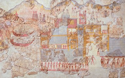 艦隊、アクロティリのフレスコ画、テーラ (現在のサントリーニ島)、ミノア文明 作： Greek School