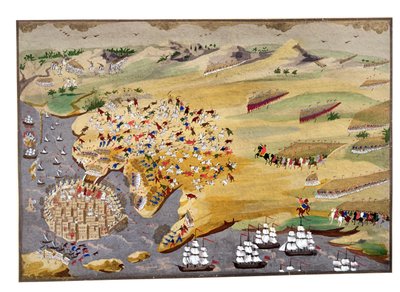 ミソロンギのさまざまな包囲と1824年のバイロン卿（1788-1824）の死（ギリシャ独立戦争の絵画史から） 作： Greek School