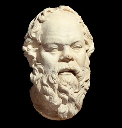 ギリシャの哲学者ソクラテス（紀元前470-399年）の大理石製胸像で、アテネスのポンペイオンを飾っていたリシッペの原型（紀元前330年頃）に倣ったもの。日高0.33m、パリ、ルーヴル美術館 作： Greek or Roman