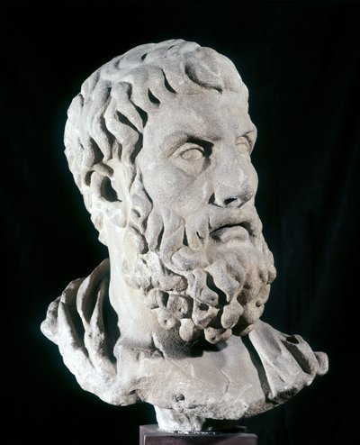 叙事詩の創始者であるギリシャの哲学者、エピキュール（紀元前341～紀元前270年）の肖像。ローマ、バラッコ美術館 作： Greek or Roman