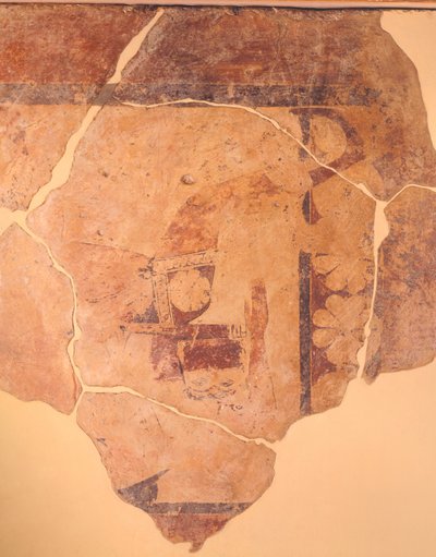 ペルセウス ハンター、サーモス神殿 C のメトープのフレスコ画、ギリシャ、ギリシャ文明、紀元前 630 年頃 作： Greek School