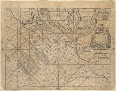 1686年、グリーンビル・コリンズ水兵大尉が「サミュエル・ペピス名誉船長」に捧げた北海の海図 作： Greenvile Collins