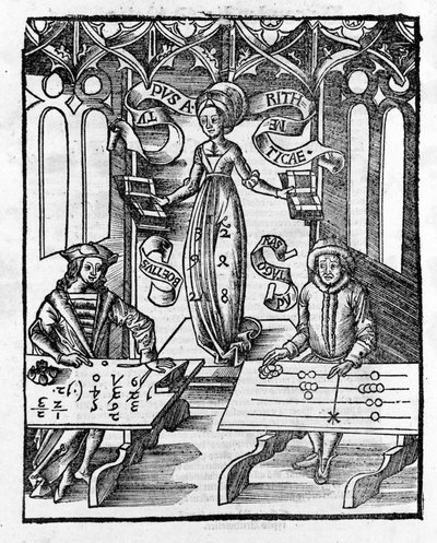 リベラルアーツ。算術 - グレゴール・ライシュ(1467-1525)の「マルガリータ哲学」にて。ベール 作： Gregor Reisch