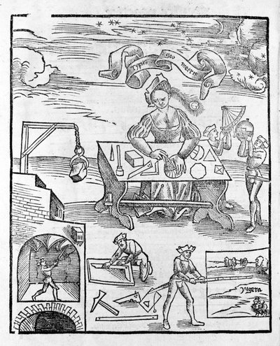 リベラルアーツ。La geometria - Gregor Reisch (1467-1525)の「Margarita Philosophica」にて。ベール 作： Gregor Reisch