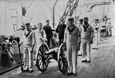 HMS Camperdownに搭載されたライトガンでのドリル、1895年 作： Gregory and Co