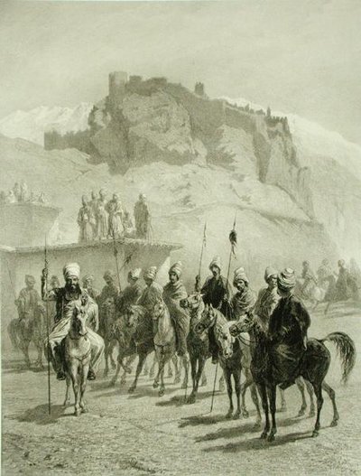 アツクール城、アハルツィク、コーカサスに関する本のプレート10、Adolphe Mouilleron(1820-81)の彫刻、パリのAlfred Leon Lemercier社発行 作： Grigori Grigorevich (after) Gagarin