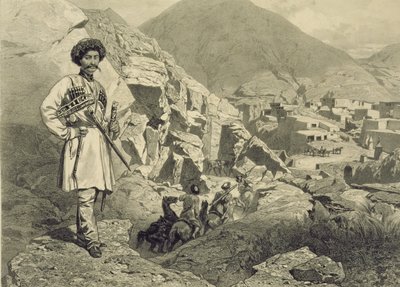 1847年にパリ、アルフレッドレオンルメルシエによって出版されたジュールディディエ（1831-92）によって刻まれた、コーカサスに関する本のプレート12、ダゲスタンのツァタニークに到着 作： Grigori Grigorevich Gagarin