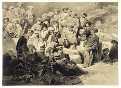 1847年、パリのアルフレッドレオンルメルシエによって出版されたセレスティンフランソワナントゥイユ（1813-73）によって彫刻された、コーカサスに関する本からのプレート69、ダウスタン、シウフの遺跡での軍事食 作： Grigori Grigorevich Gagarin