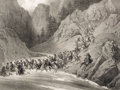 ユージーンシセリ（1813-90）によって刻まれたコーカサスの本からの黒海近くの襲撃のチェルケル人、プレート4、アルフレッドレオンレメルシエ、Pによって出版されたアドルフジャンバプティストバヨ（1810-66） 作： Grigori Grigorevich Gagarin
