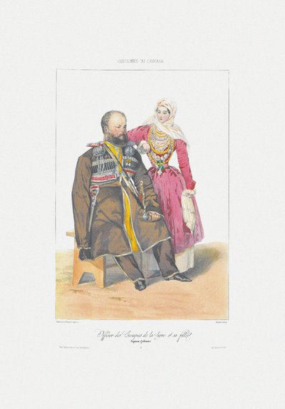 Terek Cossack with Daughter From：Scenes、paysages、meurs et costumes du Caucase、1840 作： Grigori Grigorevich Gagarin