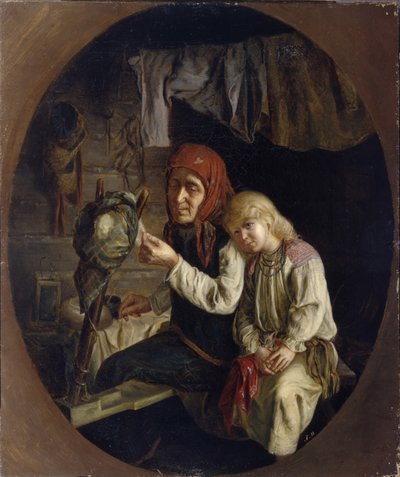 スピニングレッスン、1859 作： Grigori Grigoryevich Myasoedov