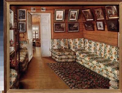 マナーハウスの応接室 - グリゴリ・ヴァシリエヴィッチ・ソロカ (1823-1863) の絵画、キャンバスに油彩 - 19 世紀のロシア美術 - 国立野外歴史博物館、プスコフ ( ロシア ) 作： Grigori Vasilievich Soroka