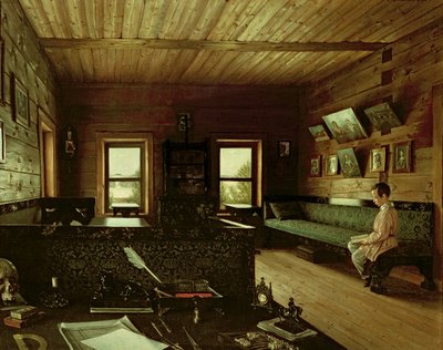 オストロフキーでのニコライ・ミルユコフの家での研究、1844 作： Grigori Vasilievich Soroka